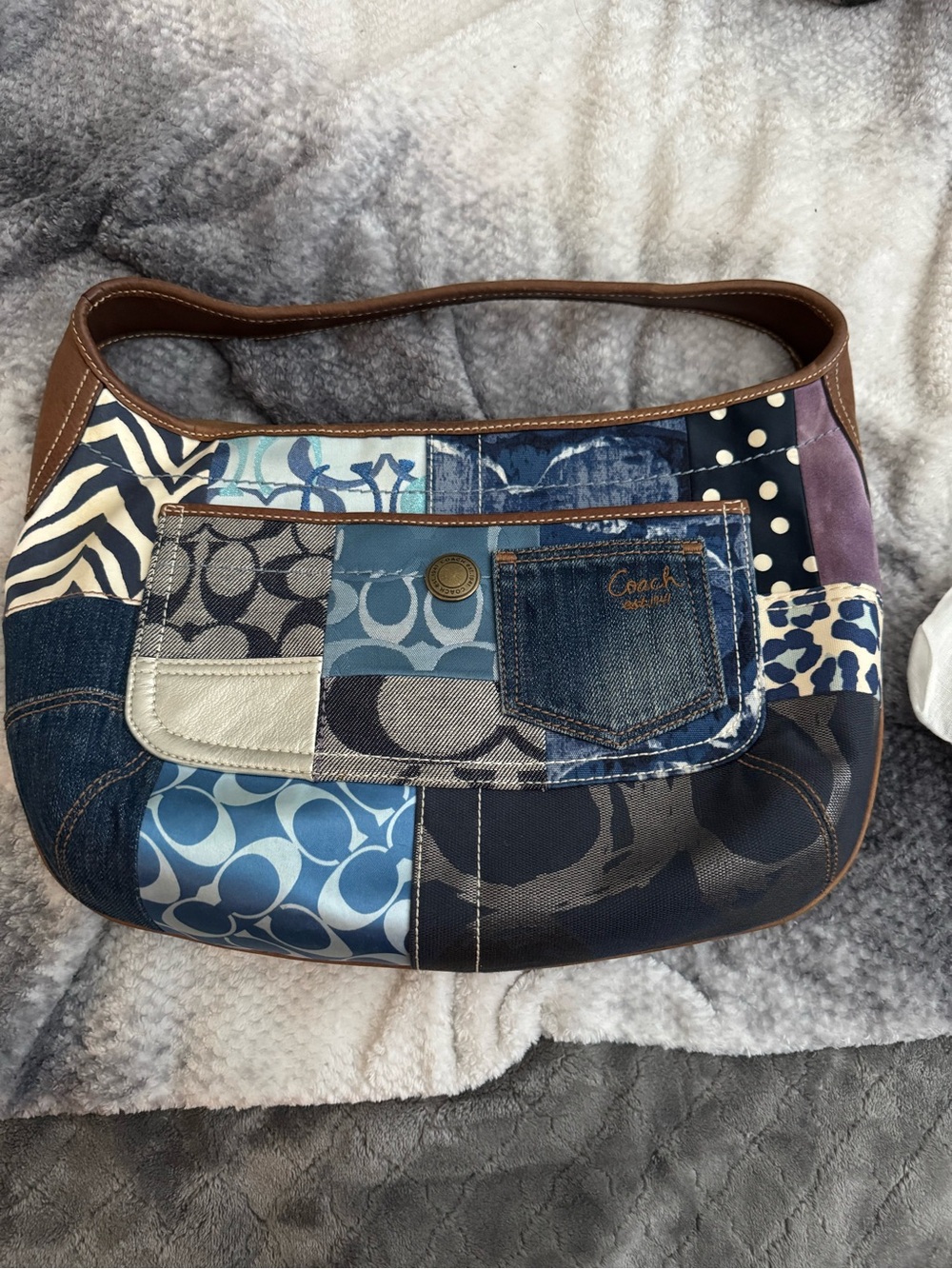 Coach Patchwork Shoulder Bag in Blue, Brown & Cream